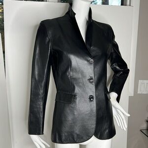 Rozae Nichols Sz M (6-8) Fitted Leather 3 Button Blazer Jacket